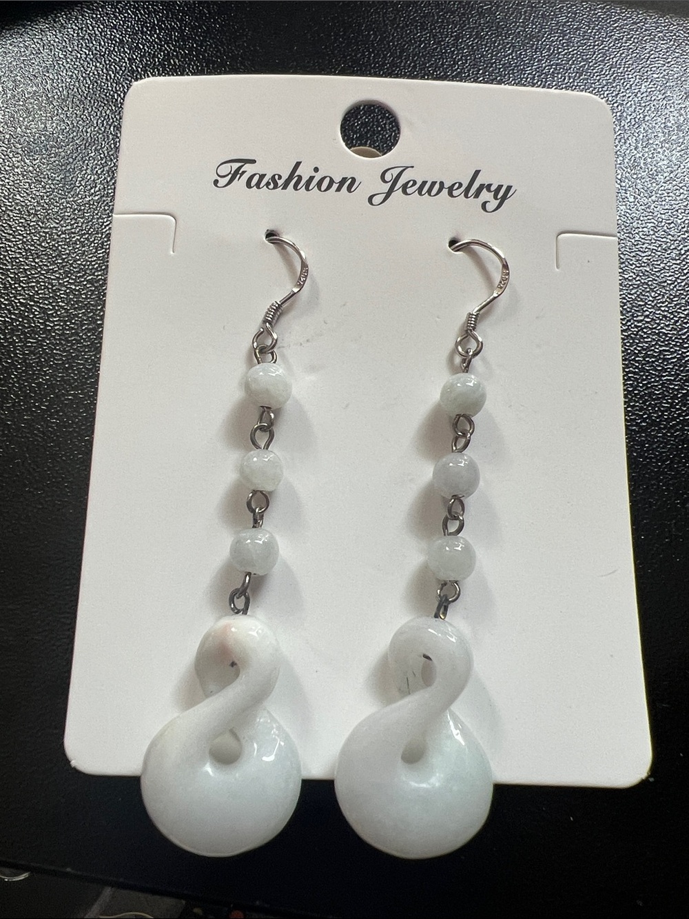 Fashion Jewelry Jadeite Swirl Drop Sterling Silver Earrings